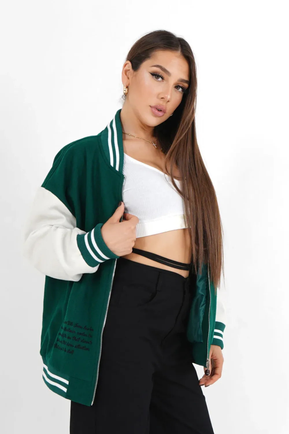 Femme Sixth June Manteaux | Veste Teddy Bicolore Vert Fonce