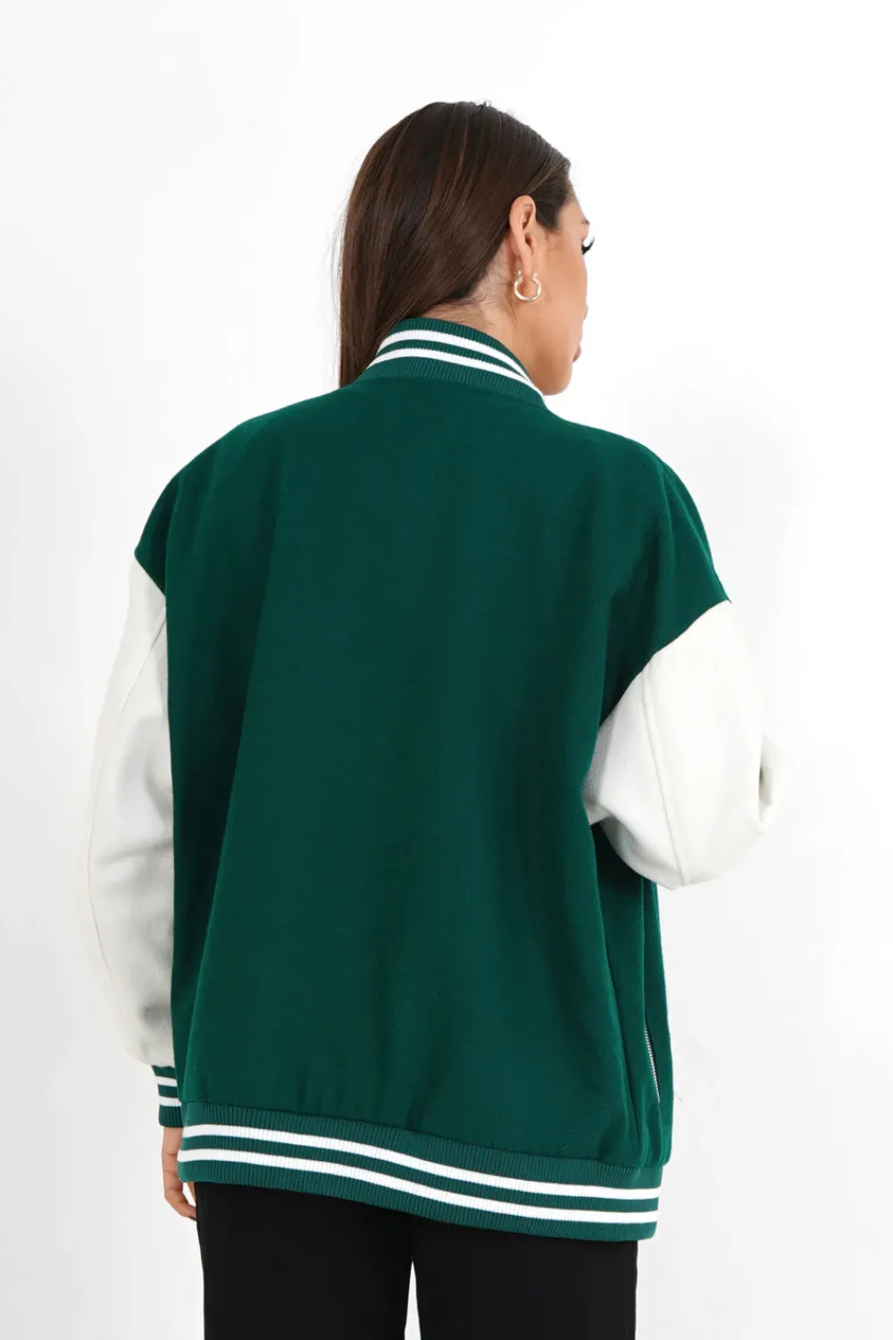 Femme Sixth June Manteaux | Veste Teddy Bicolore Vert Fonce