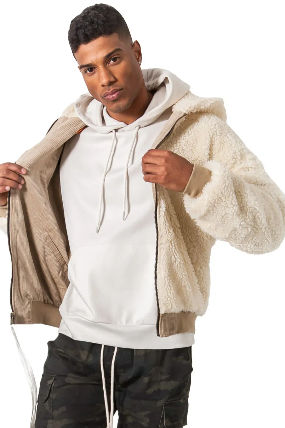 Homme Sixth June Manteaux | Veste Velours Sherpa Reversible Beige